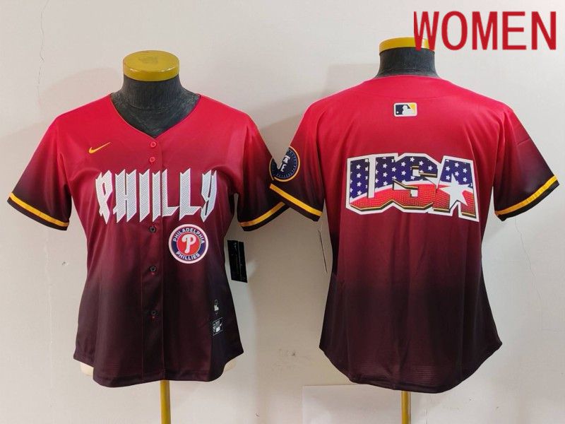 Women Philadelphia Phillies Blank Red City Edition 2024 Nike MLB Jersey style 4->women mlb jersey->Women Jersey